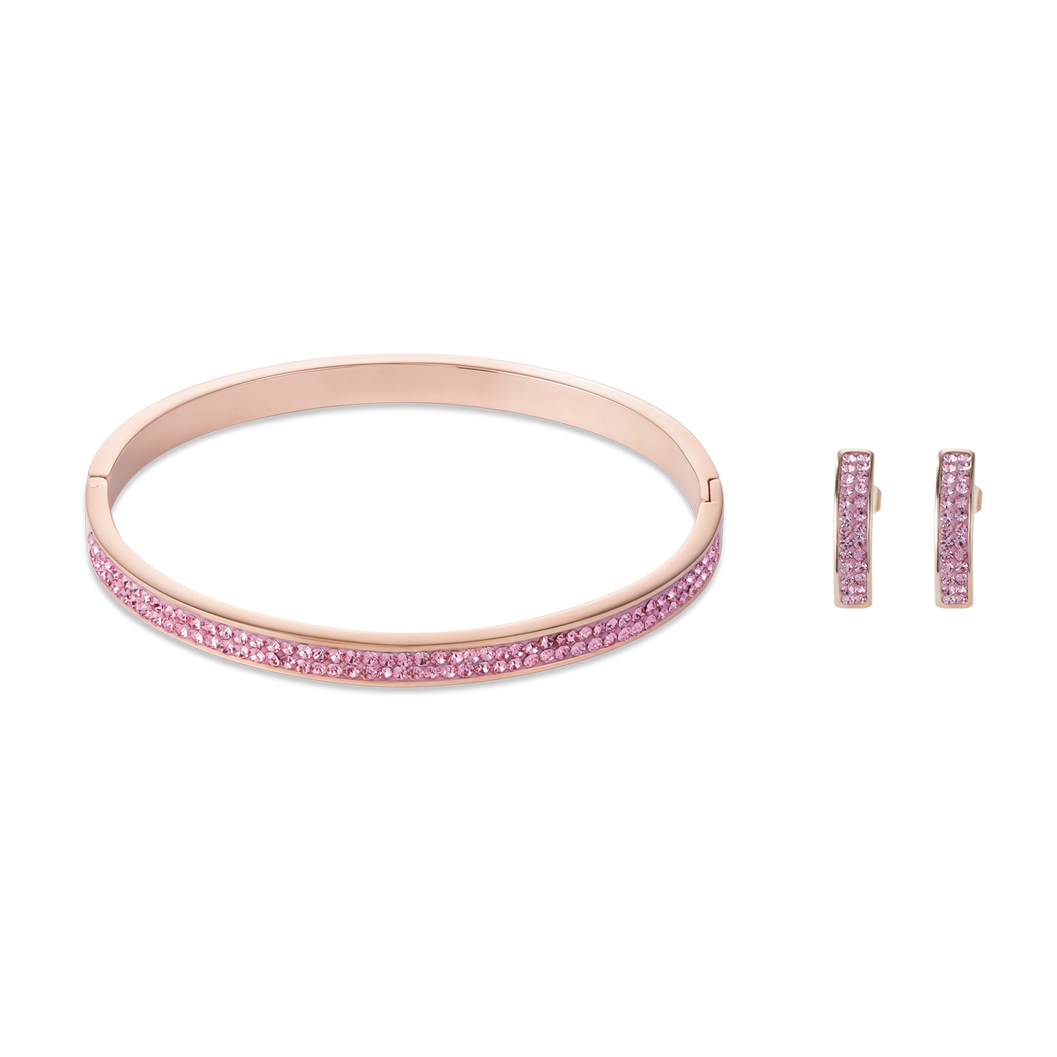 Boucles d'oreille acier or rose & Pavé de Cristaux rose clair