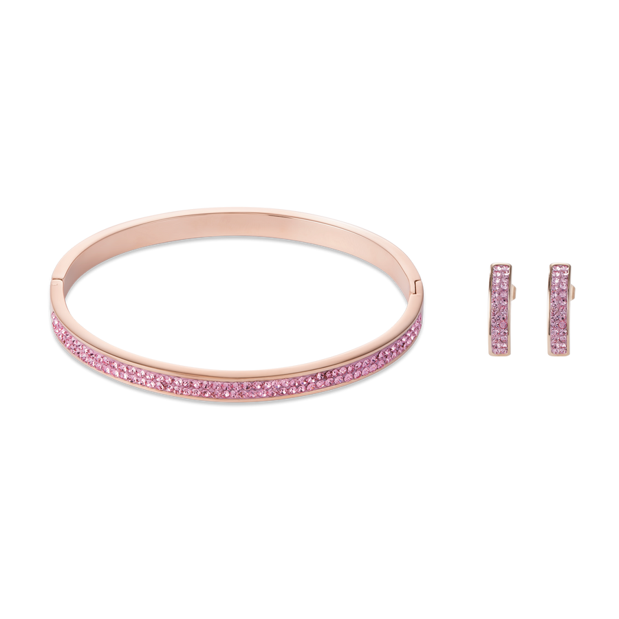 Boucles d'oreille acier or rose & Pavé de Cristaux rose clair
