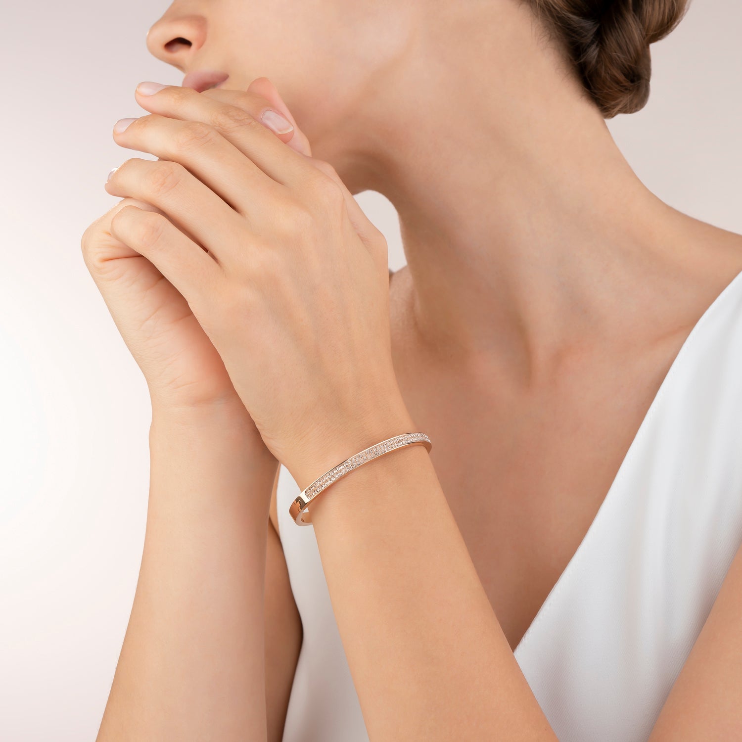 Bracelet acier or rose & Pavé de Cristaux pêche