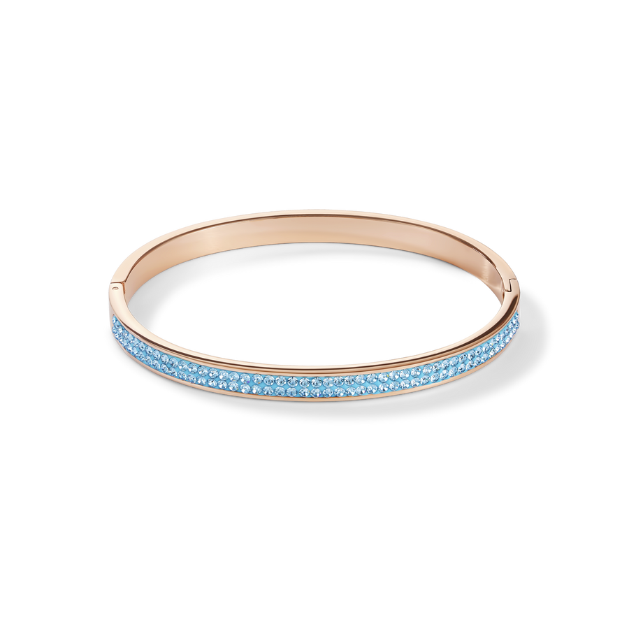 Bracelet acier or rose & Pavé de Cristaux aqua