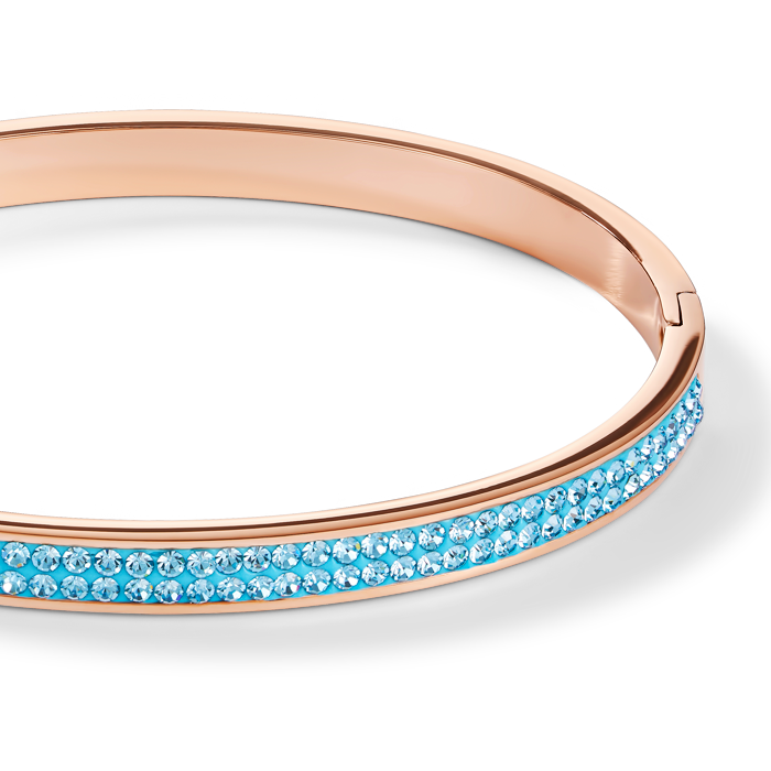 Bracelet acier or rose & Pavé de Cristaux aqua