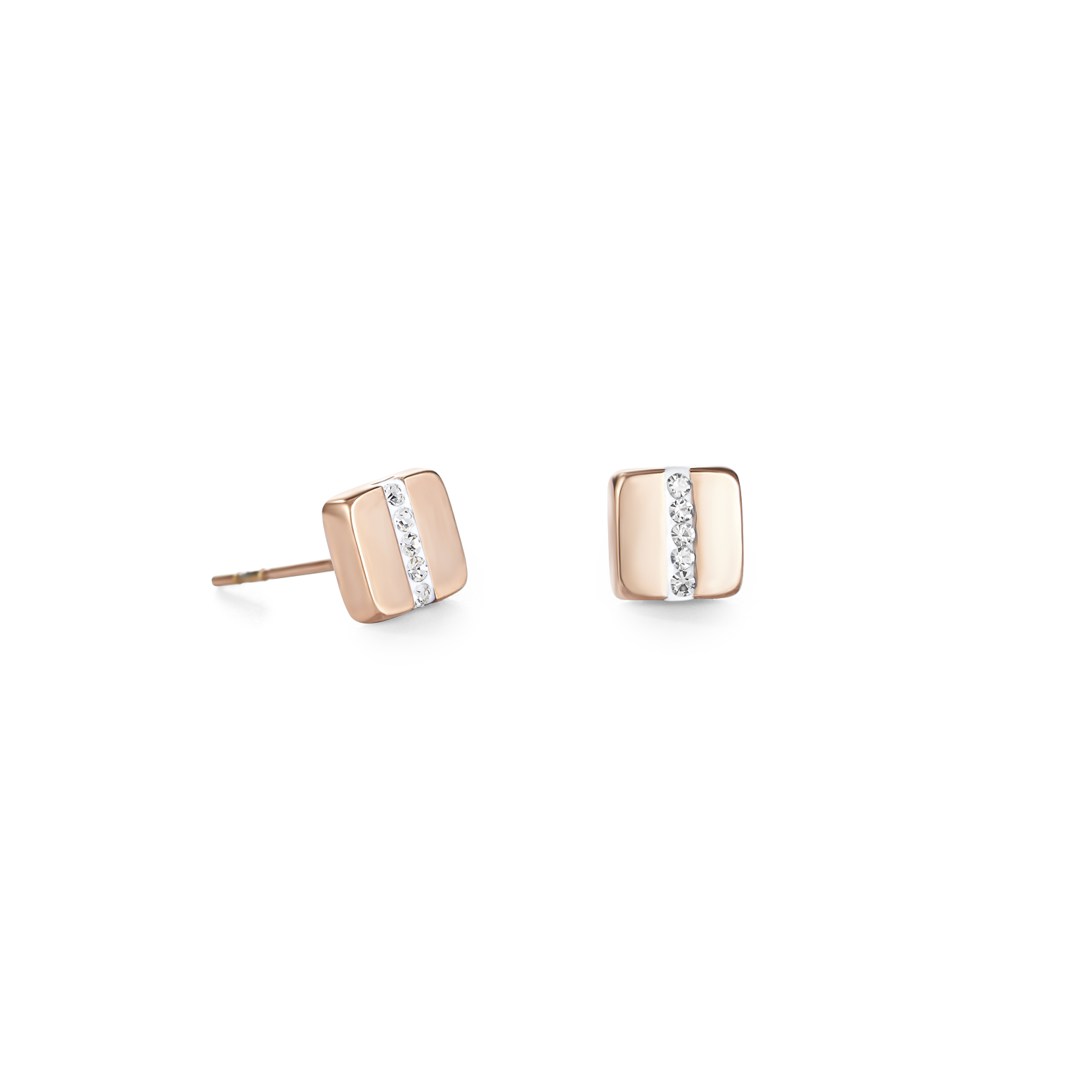 Boucles d'oreille Acier carrée or rose & bande Pavé de Cristaux cristal