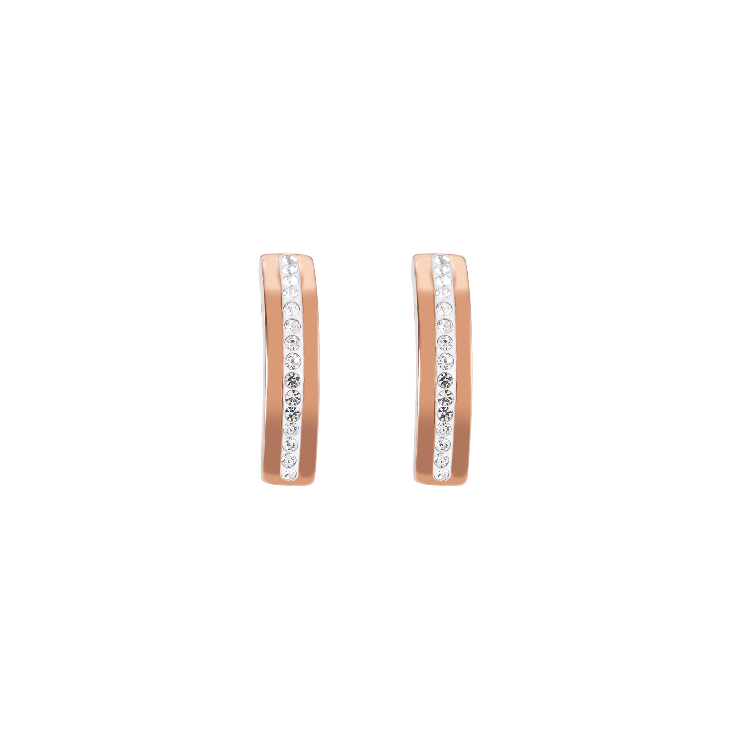 Boucles d'oreille Acier or rose & bande Pavé de Cristaux cristal