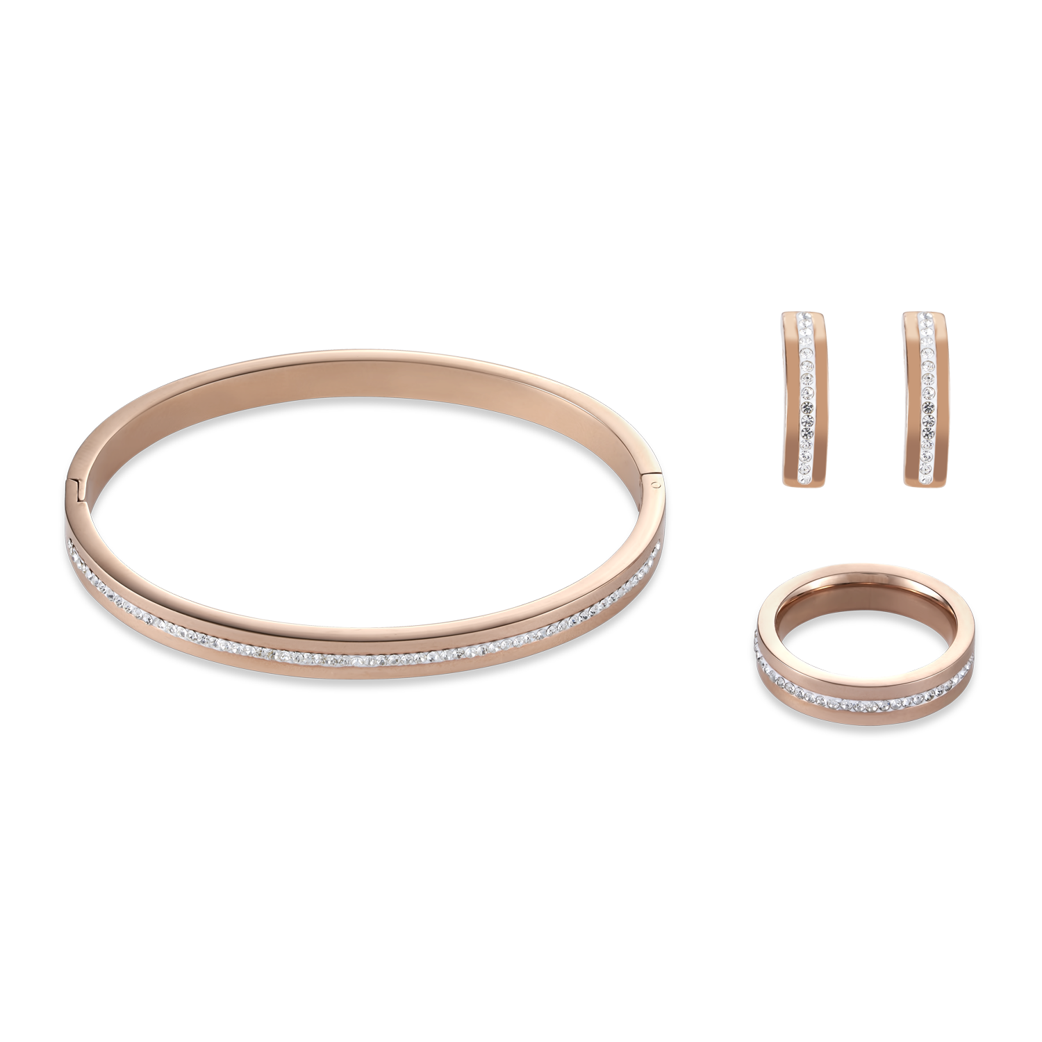 Boucles d'oreille Acier or rose & bande Pavé de Cristaux cristal