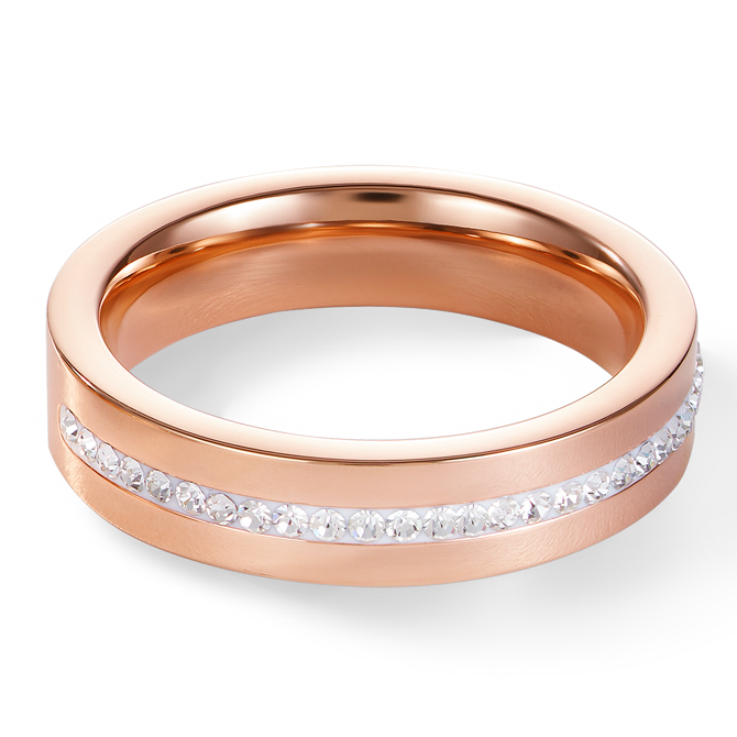 Bague Acier or rose & bande Pavé de Cristaux cristal