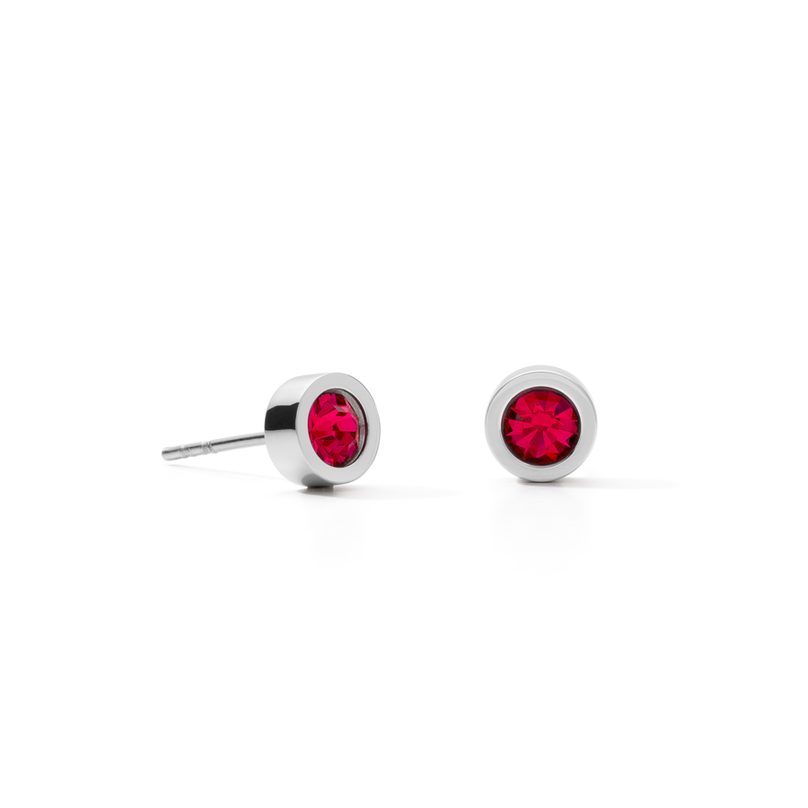 Boucles d'oreille Cristaux & acier argent rouge