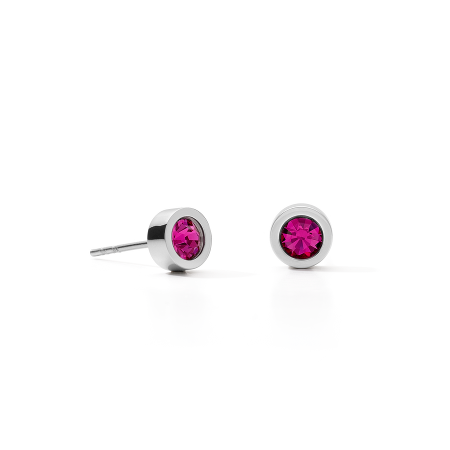 Boucles d'oreille Cristaux & acier argent rose vif