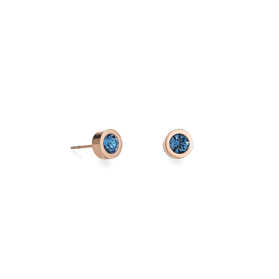 Boucles d'oreille Cristaux & acier or rose pétrole