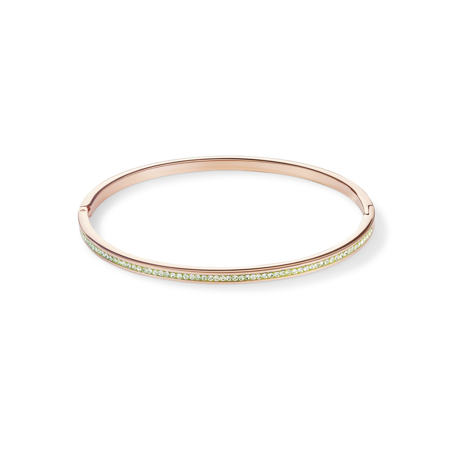 Bracelet étroit acier or rose & Pavé de Cristaux vert claire