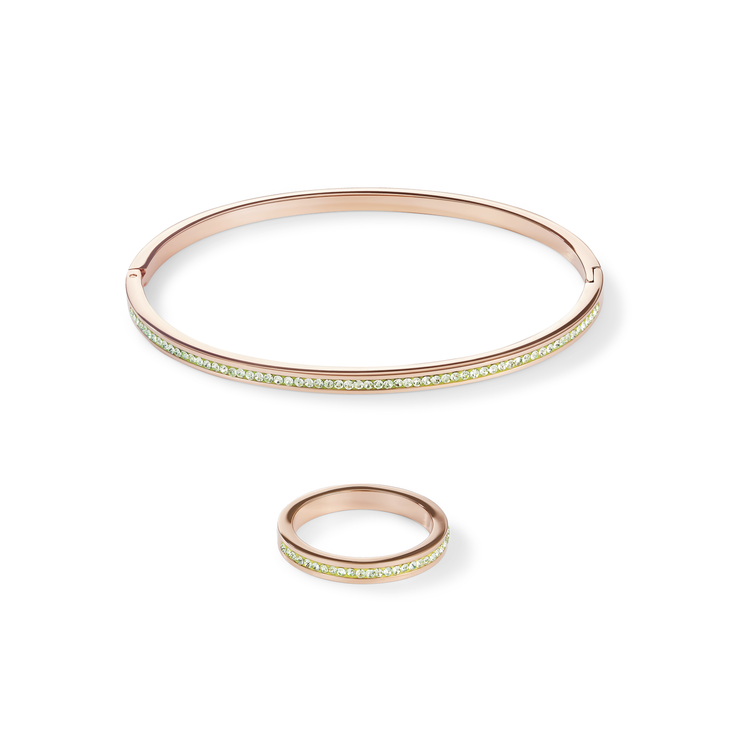 Bracelet étroit acier or rose & Pavé de Cristaux vert claire