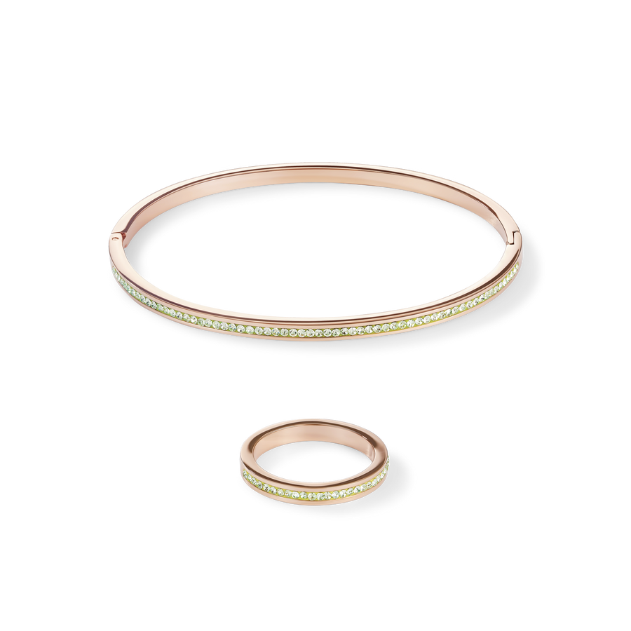 Bracelet étroit acier or rose & Pavé de Cristaux vert claire