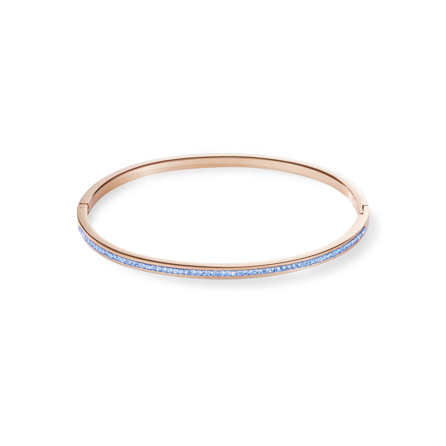 Bracelet étroit acier or rose & Pavé de Cristaux bleu claire
