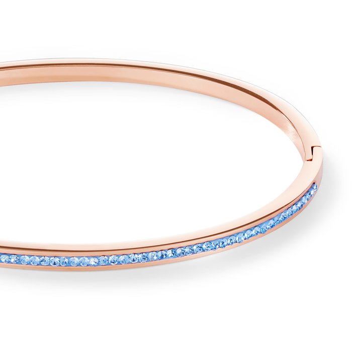 Bracelet étroit acier or rose & Pavé de Cristaux bleu claire
