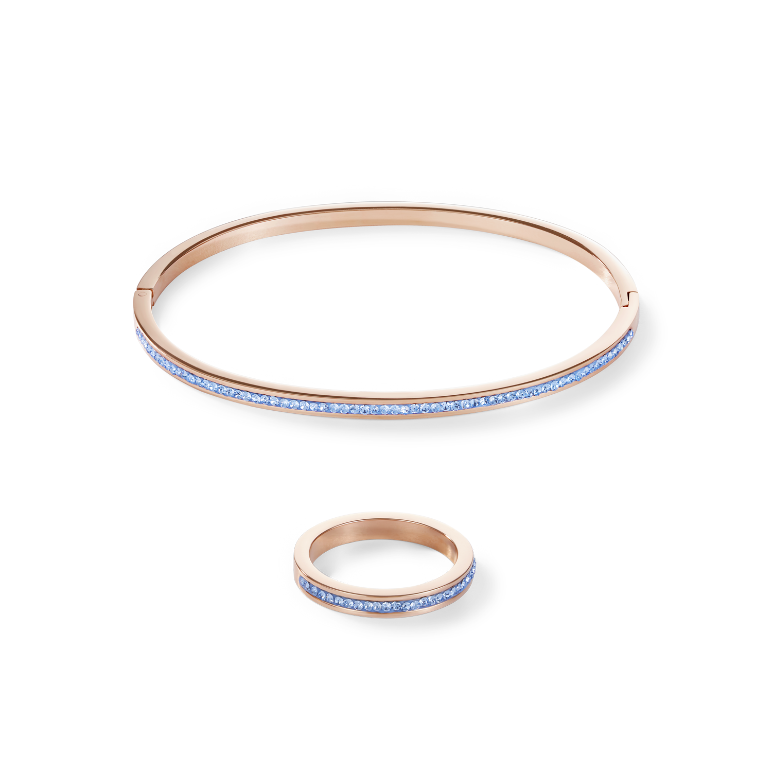 Bracelet étroit acier or rose & Pavé de Cristaux bleu claire