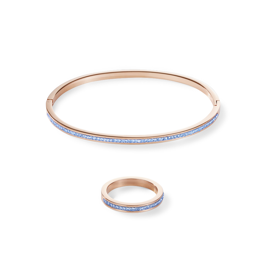 Bracelet étroit acier or rose & Pavé de Cristaux bleu claire
