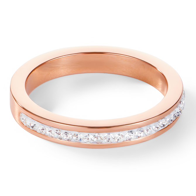 Bague étroit acier or rose & Pavé de Cristaux cristal