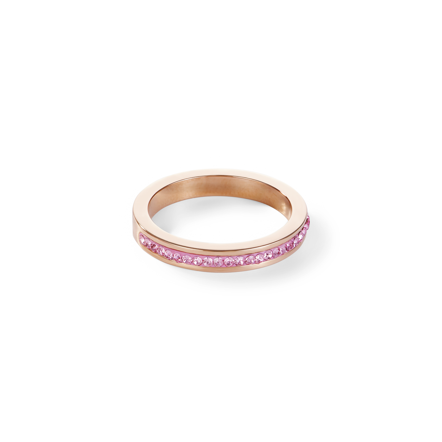 Bague étroit acier or rose & Pavé de Cristaux rose clair