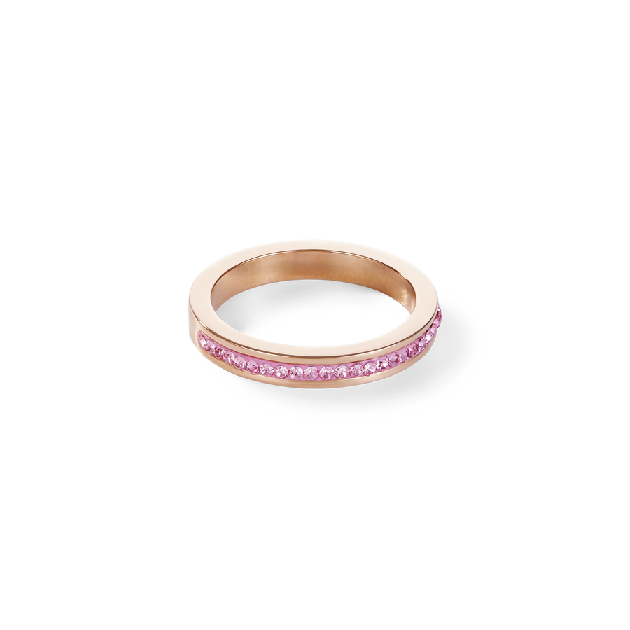 Bague étroit acier or rose & Pavé de Cristaux rose clair