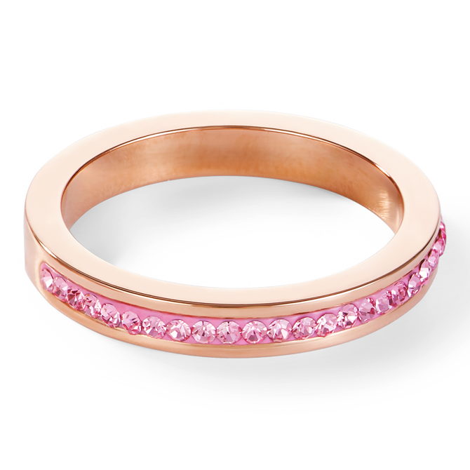 Bague étroit acier or rose & Pavé de Cristaux rose clair