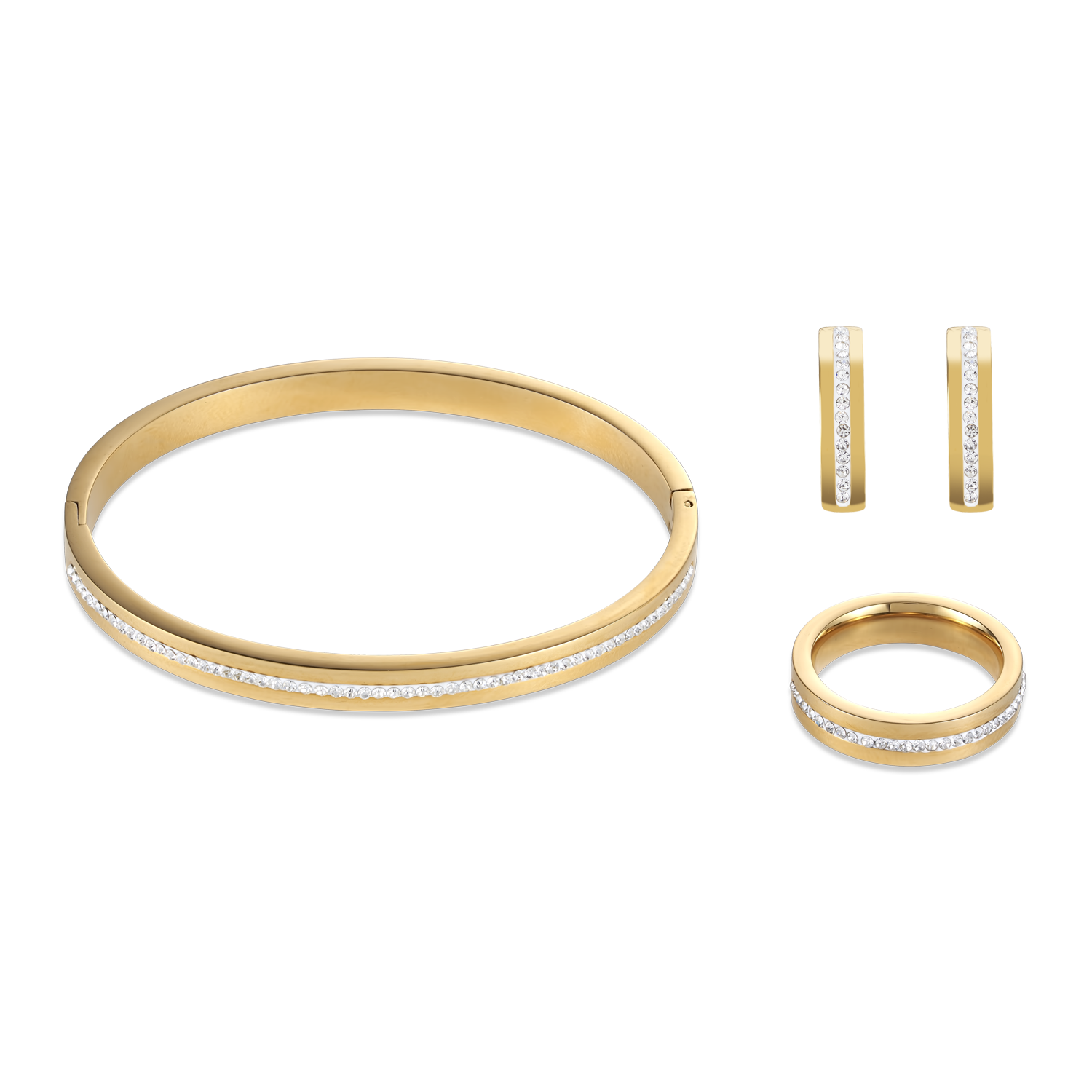 Boucles d'oreille Acier or & bande Pavé de Cristaux cristal