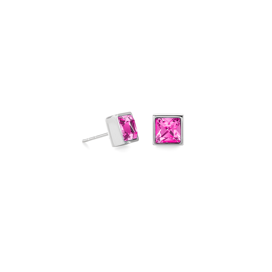 Brilliant Square big boucles d'oreille argent rose vif