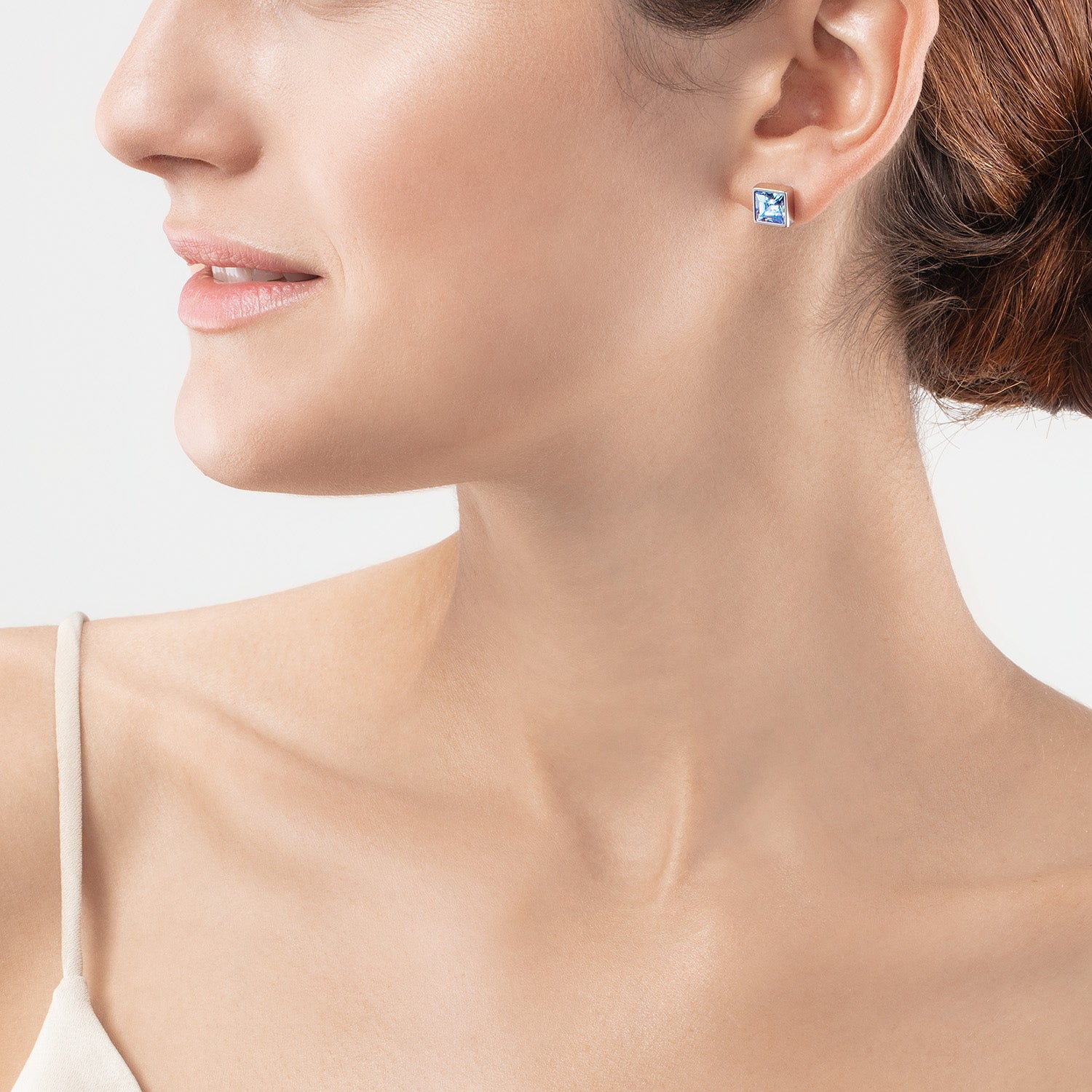 Brilliant Square big boucles d'oreille argent bleu clair