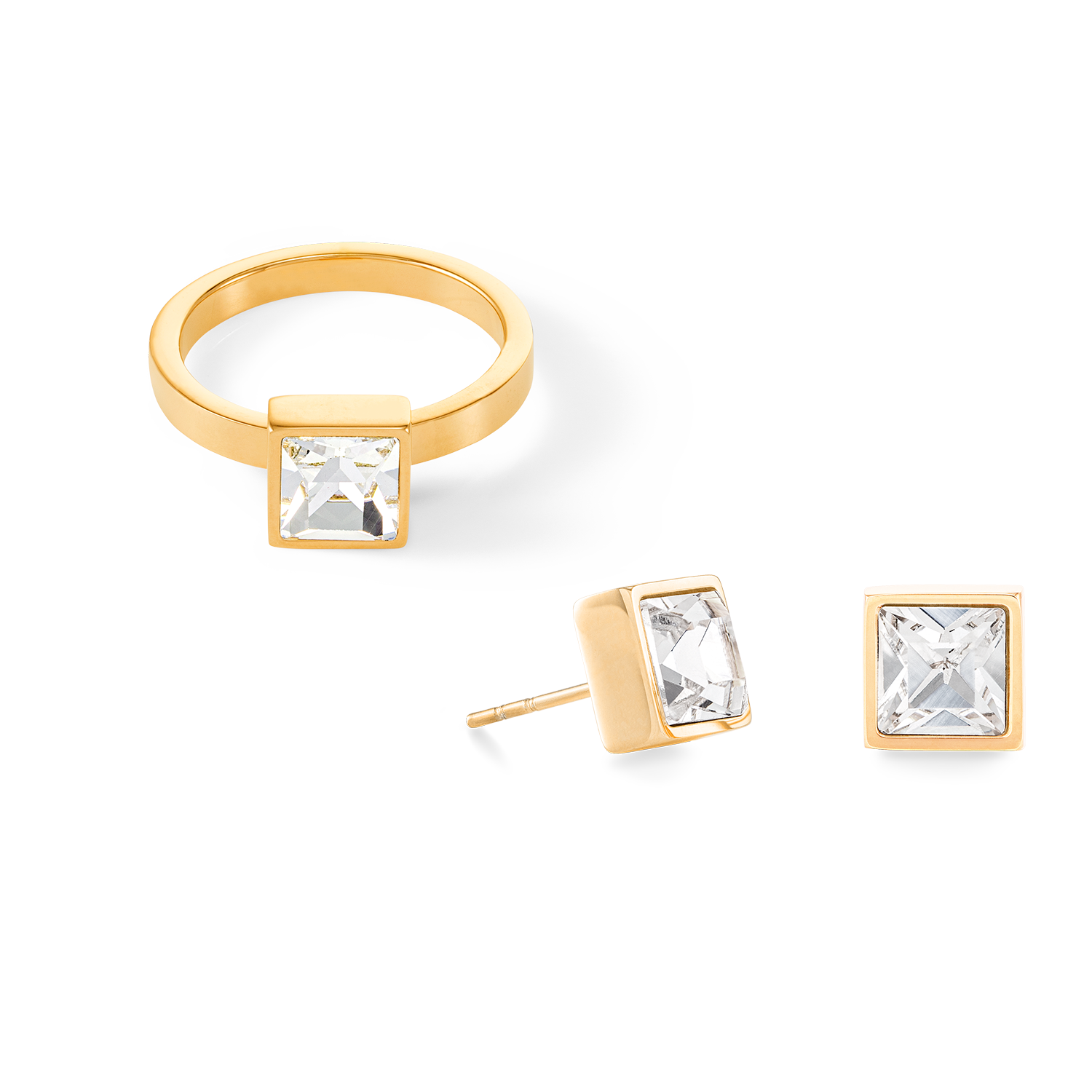 Brilliant Square big boucles d'oreille or cristal