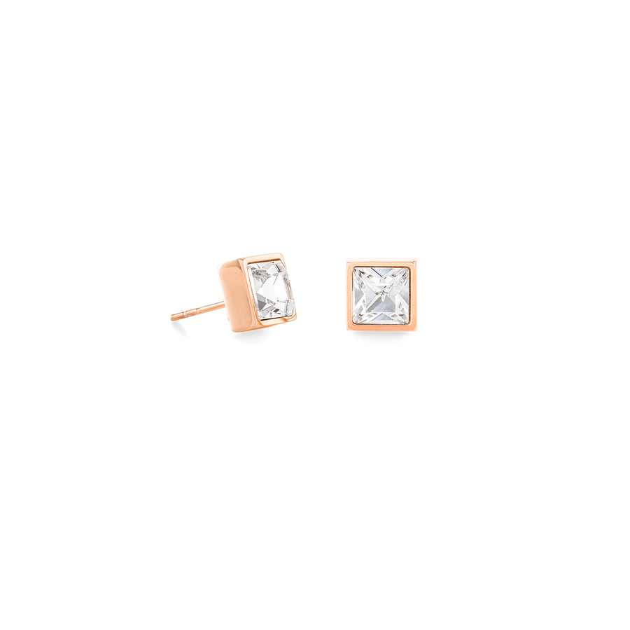 Brilliant Square big boucles d'oreille or rose cristal