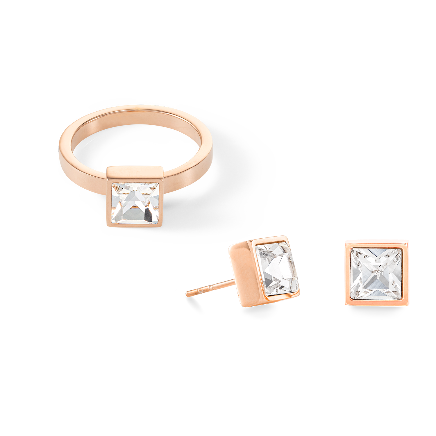 Brilliant Square big boucles d'oreille or rose cristal