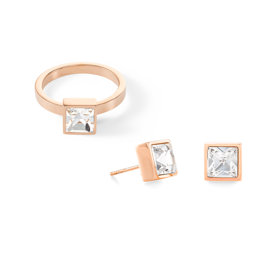 Brilliant Square big boucles d'oreille or rose cristal