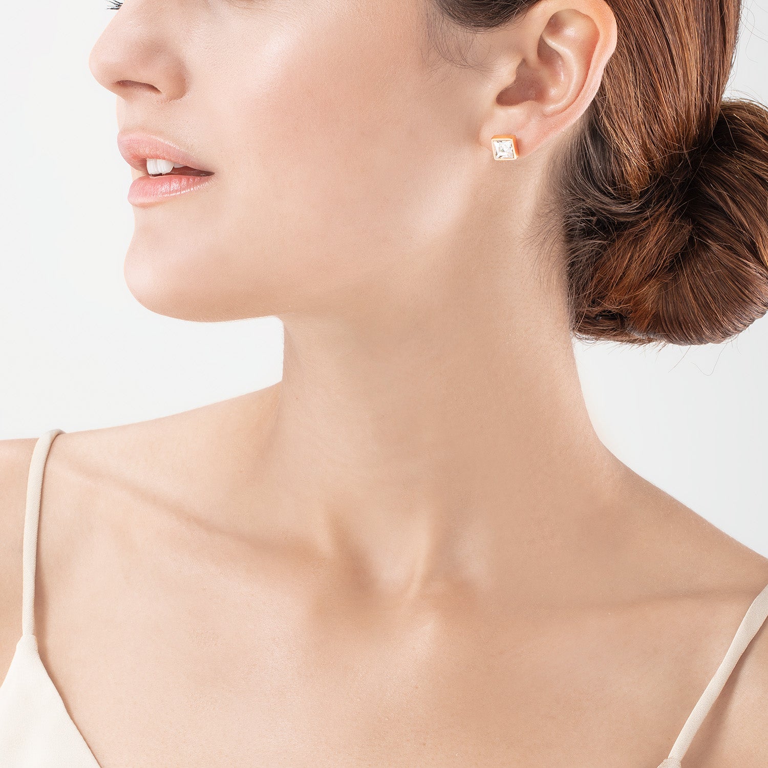 Brilliant Square big boucles d'oreille or rose cristal