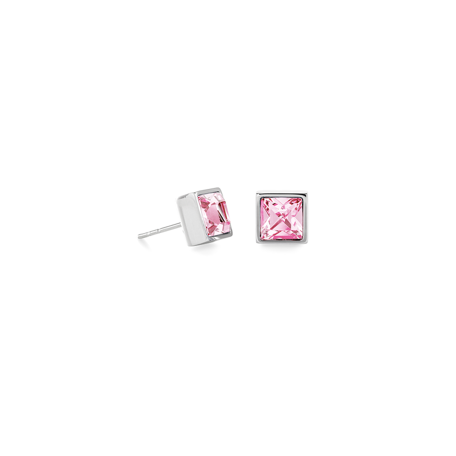 Brilliant Square big boucles d'oreille argent rose