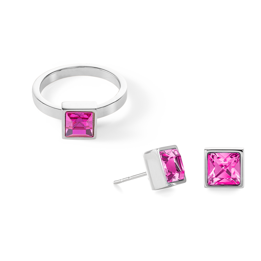 Brilliant Square big boucles d'oreille argent rose