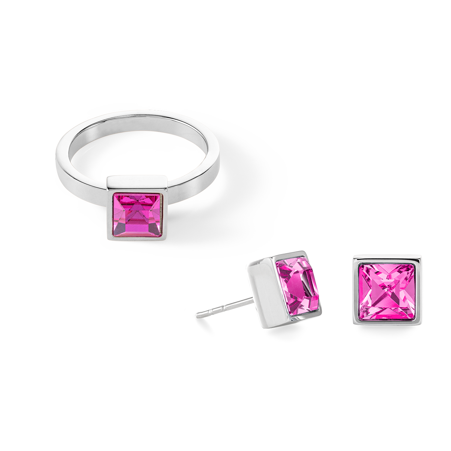 Brilliant Square big boucles d'oreille argent rose