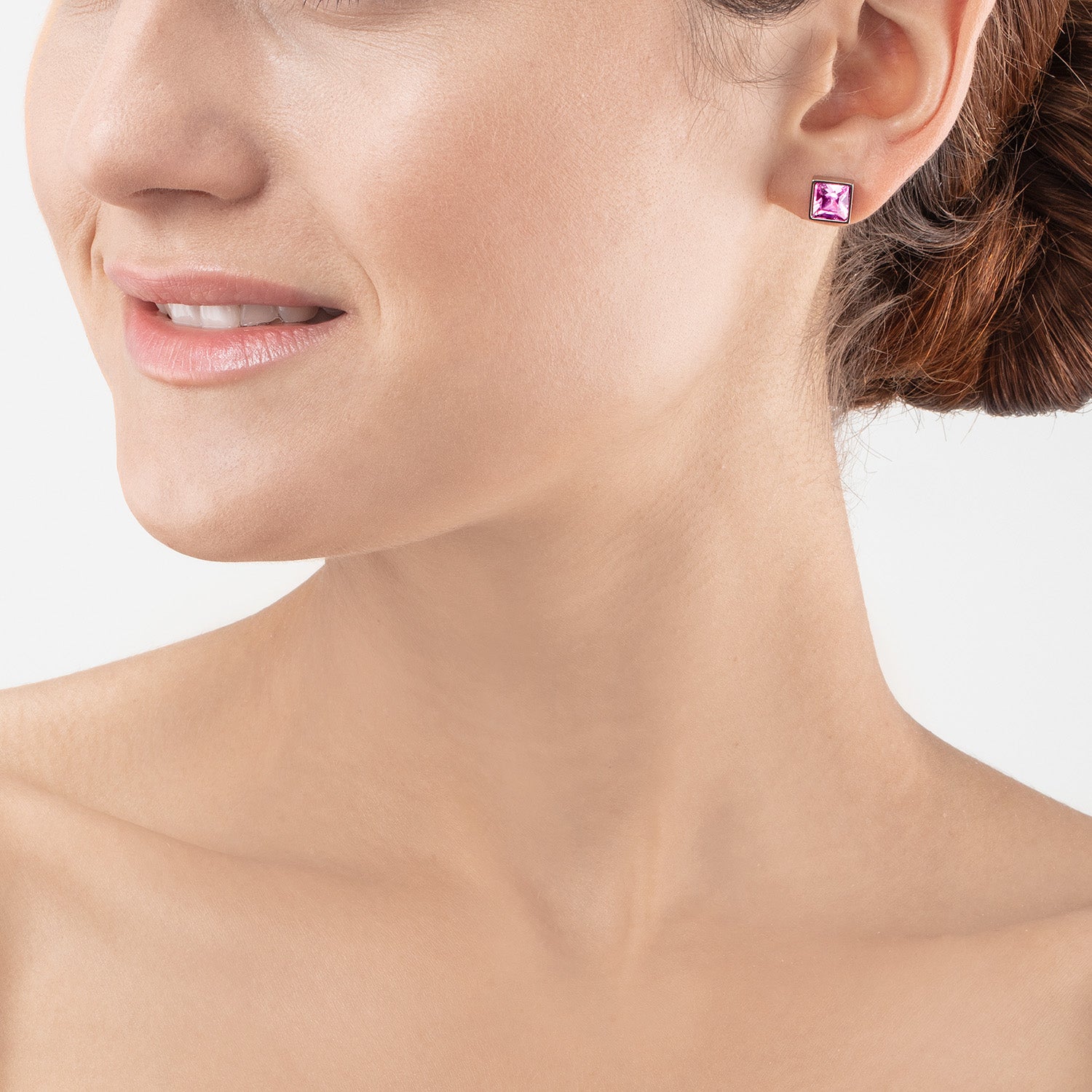 Brilliant Square big boucles d'oreille argent rose