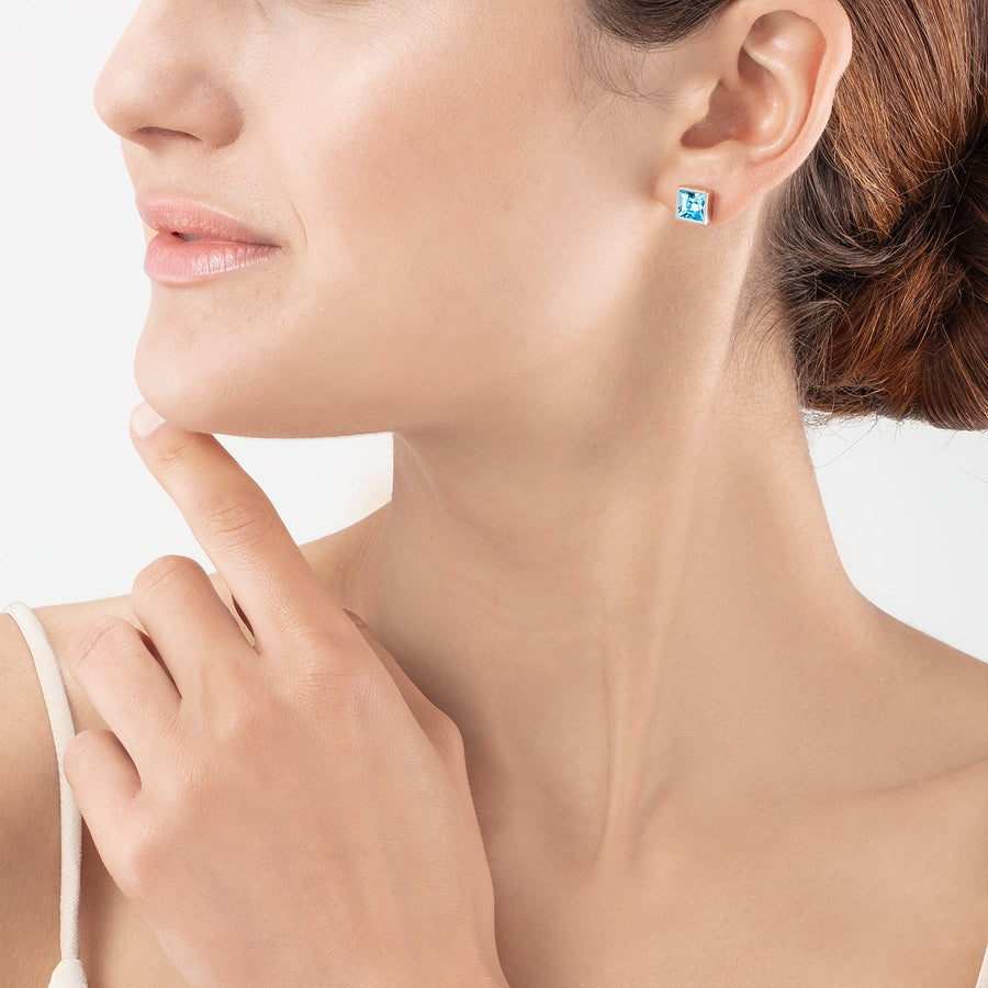 Brilliant Square big boucles d'oreille argent aqua