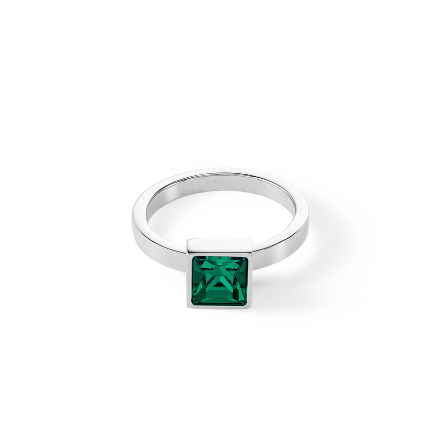 Brilliant Square big bague argent vert foncé