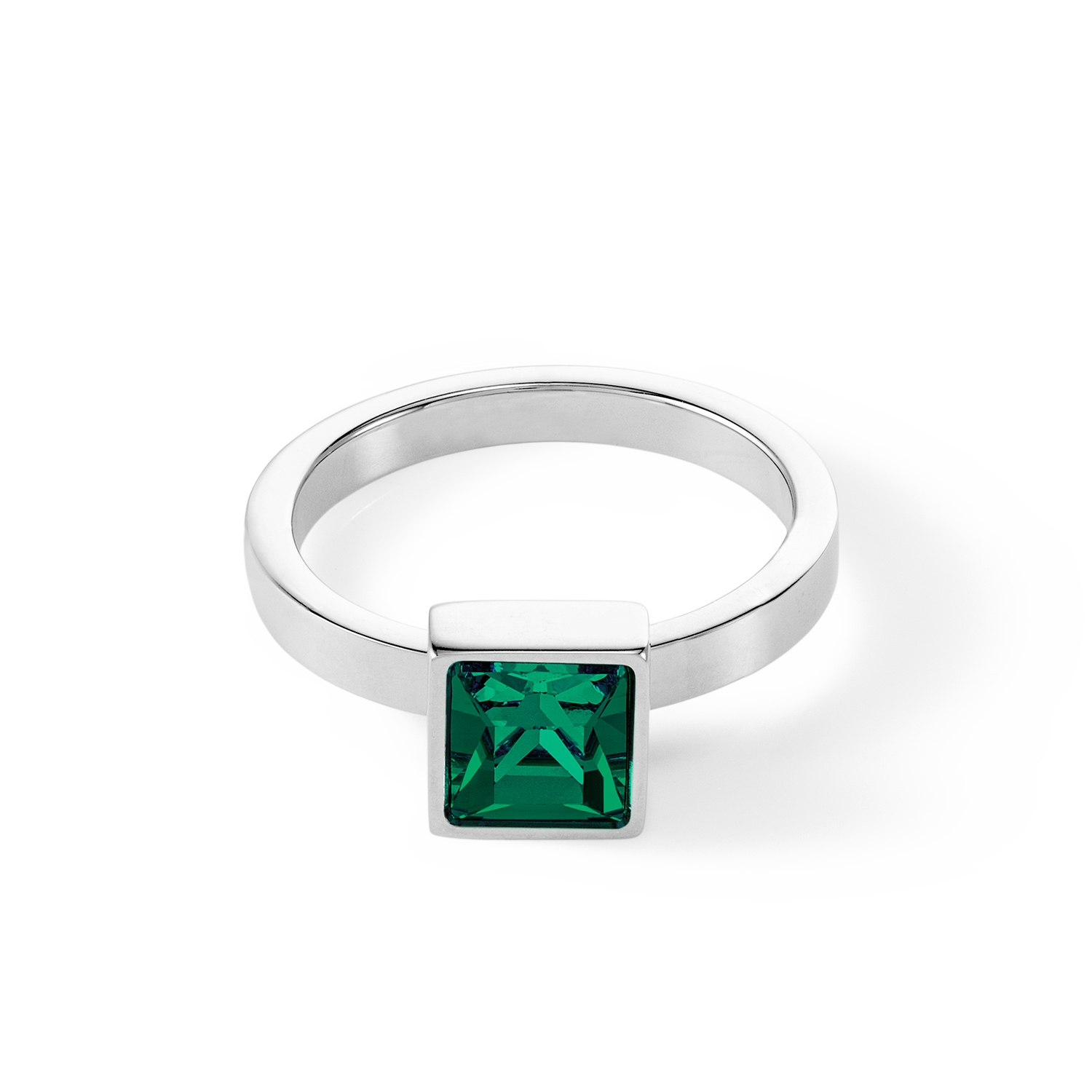 Brilliant Square big bague argent vert foncé