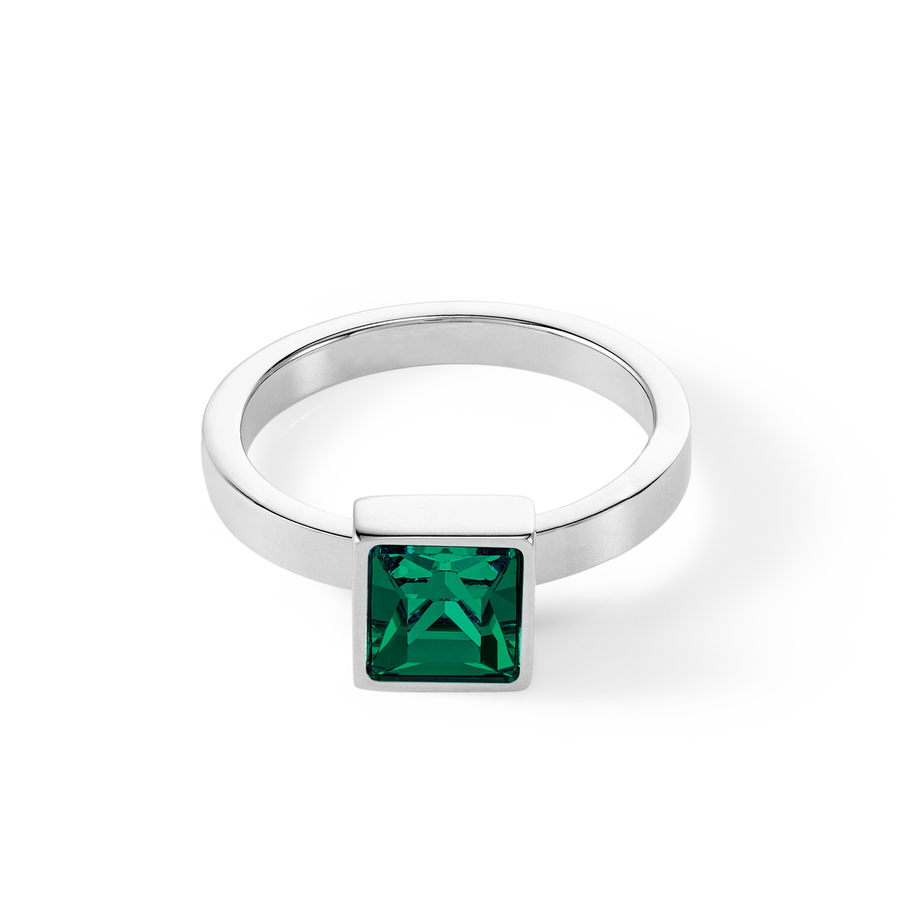 Brilliant Square big bague argent vert foncé