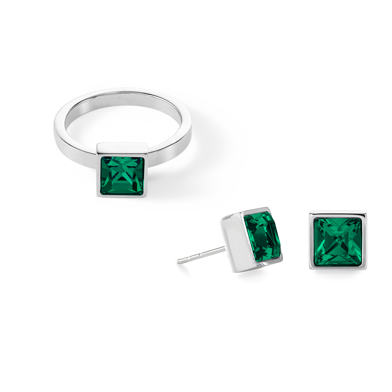 Brilliant Square big bague argent vert foncé