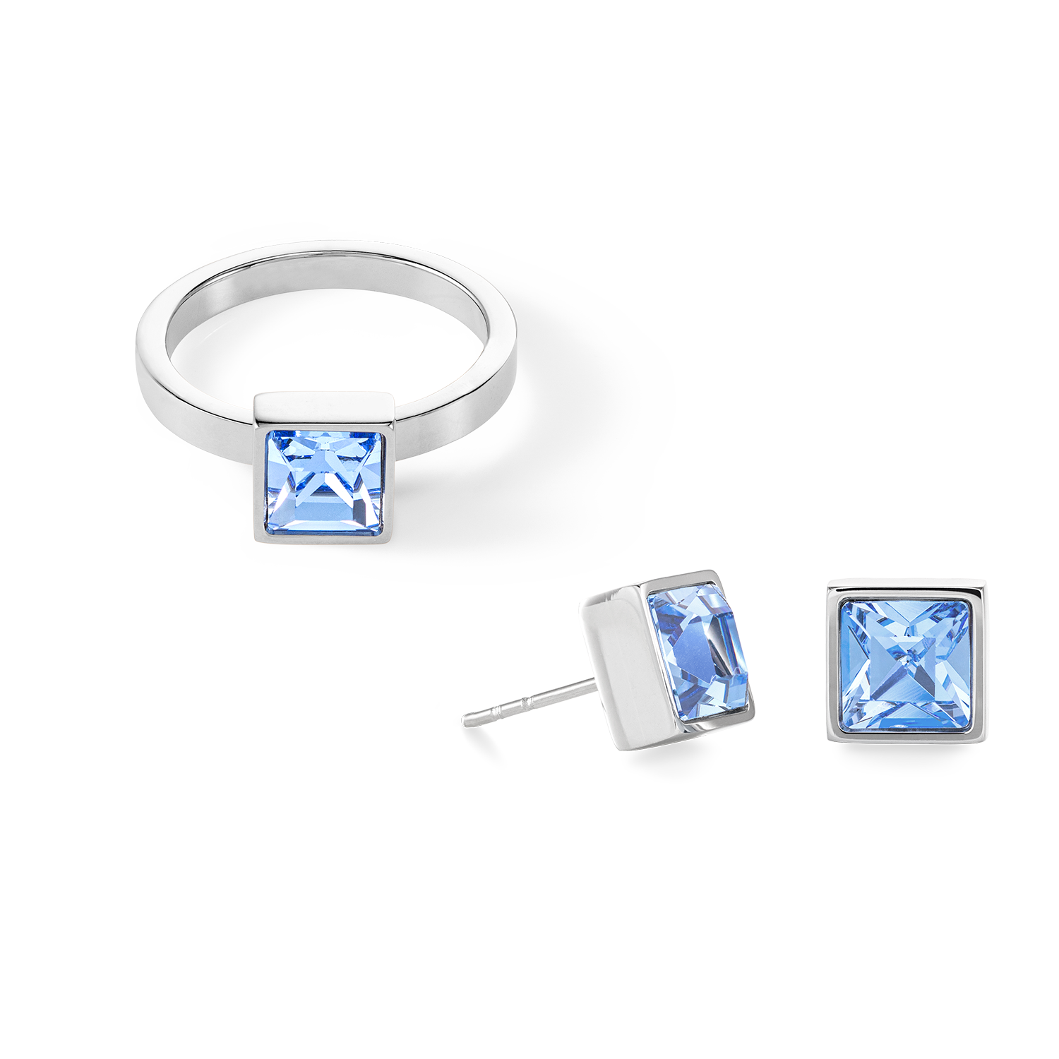 Brilliant Square big bague argent bleu clair