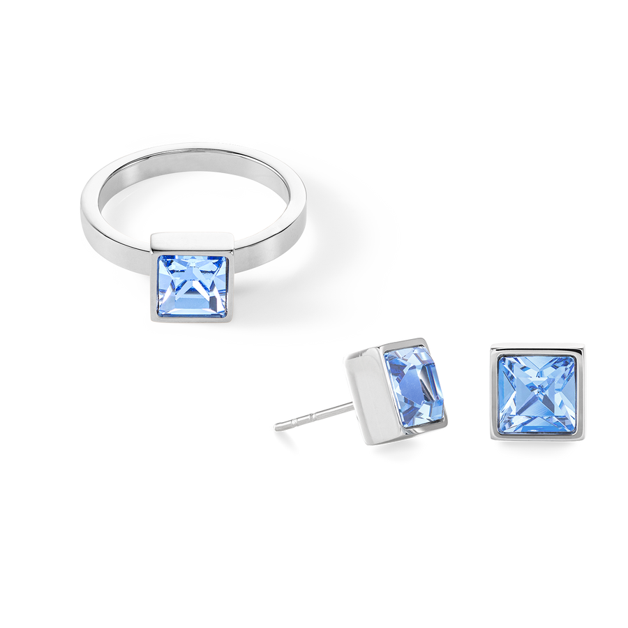 Brilliant Square big bague argent bleu clair