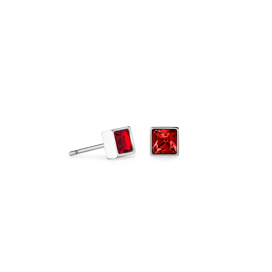 Petites boucles d'oreilles Brilliant Square argent rouge