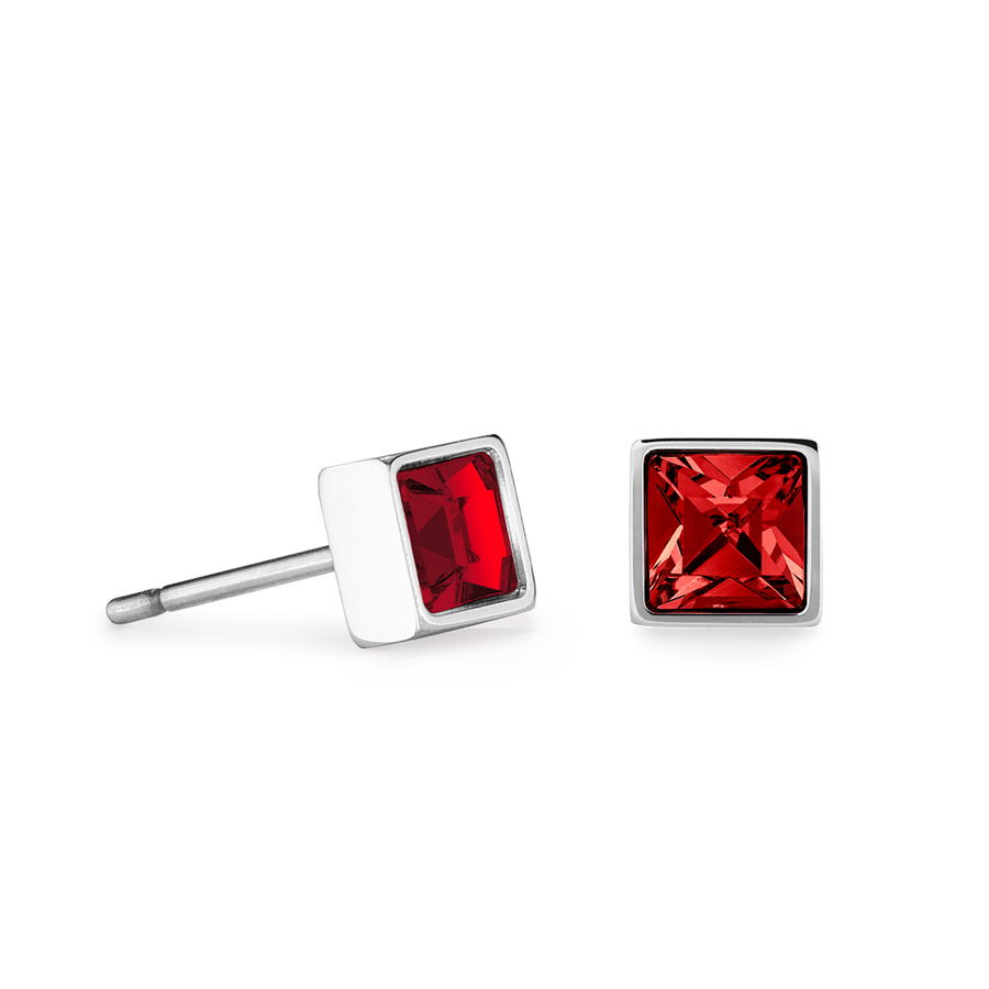 Petites boucles d'oreilles Brilliant Square argent rouge