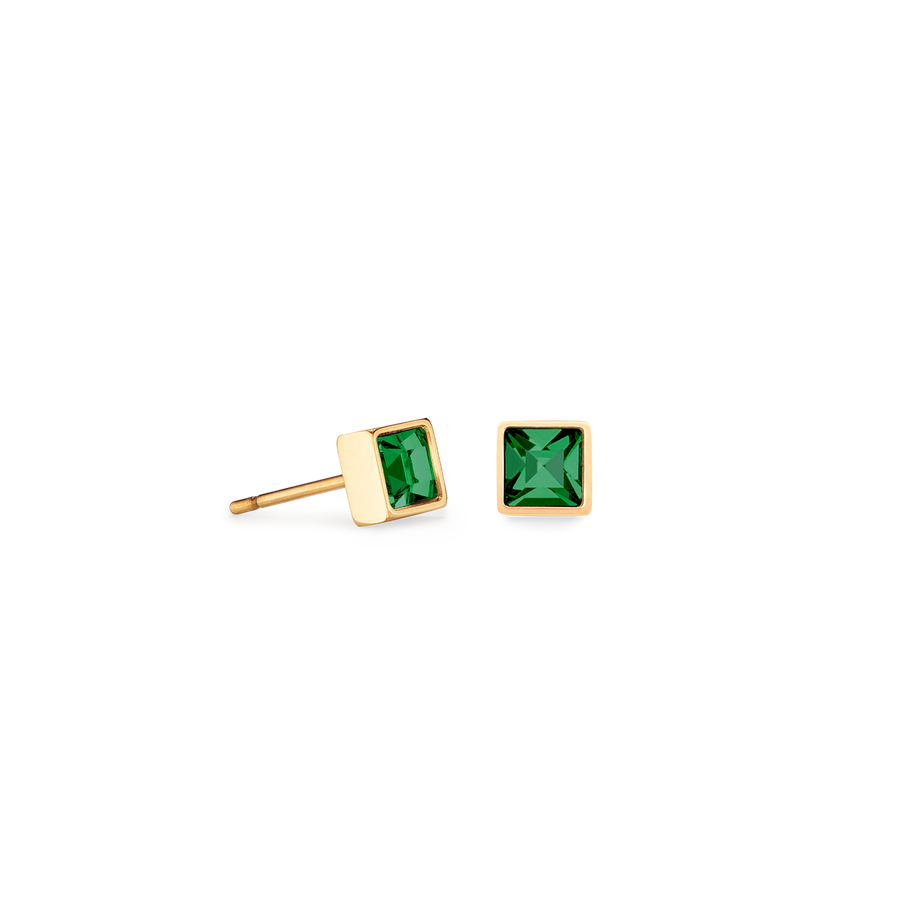 Petites boucles d'oreilles Brilliant Square or vert foncé