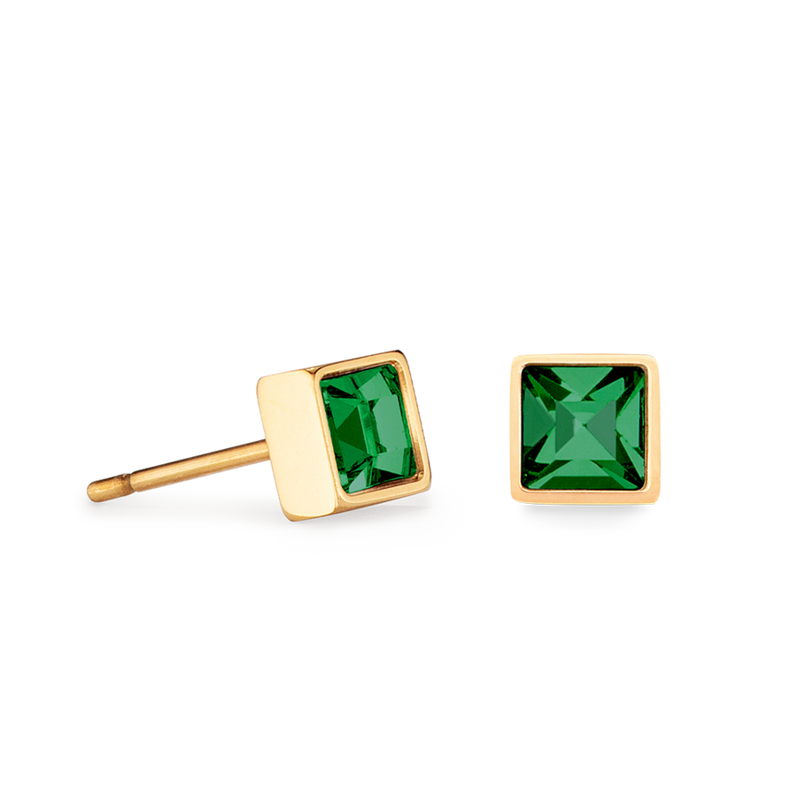 Petites boucles d'oreilles Brilliant Square or vert foncé