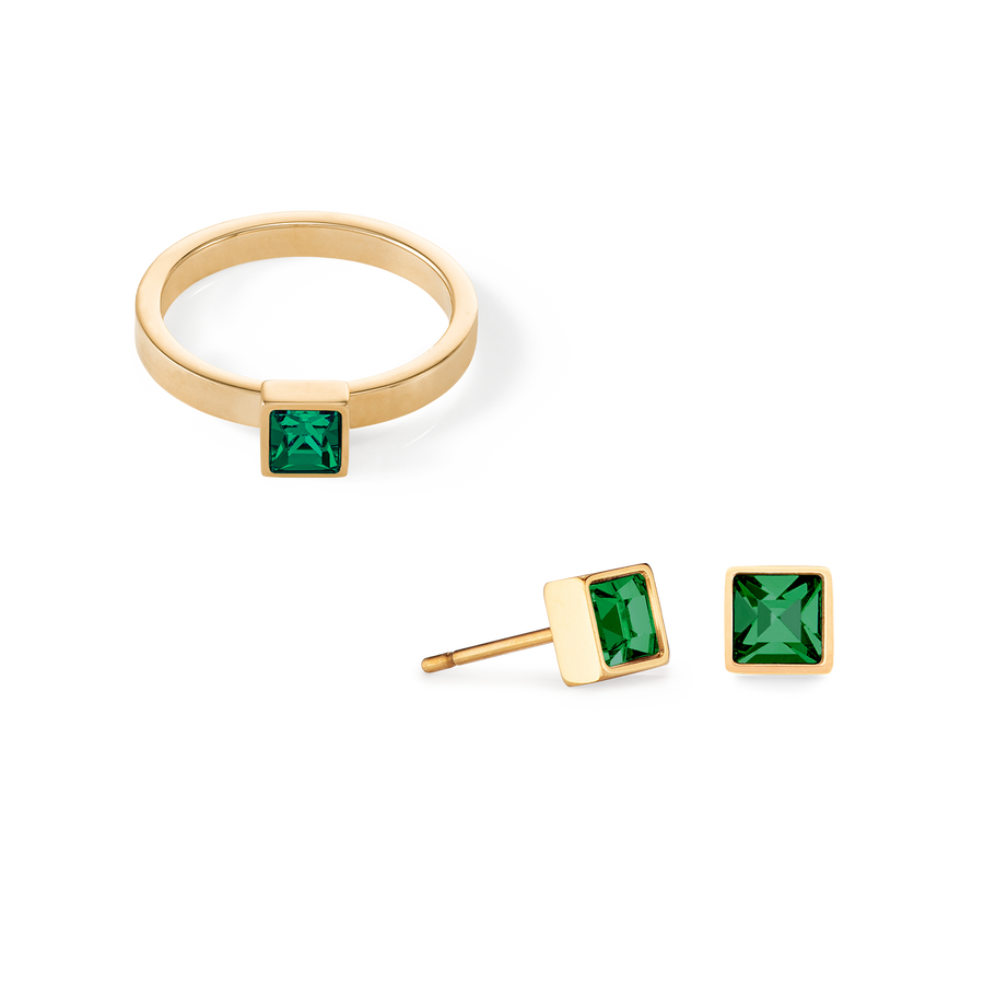 Petites boucles d'oreilles Brilliant Square or vert foncé