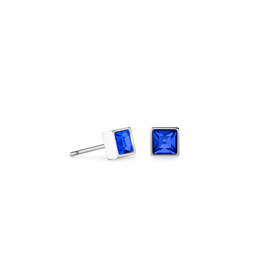 Petites boucles d'oreilles Brilliant Square argent bleu