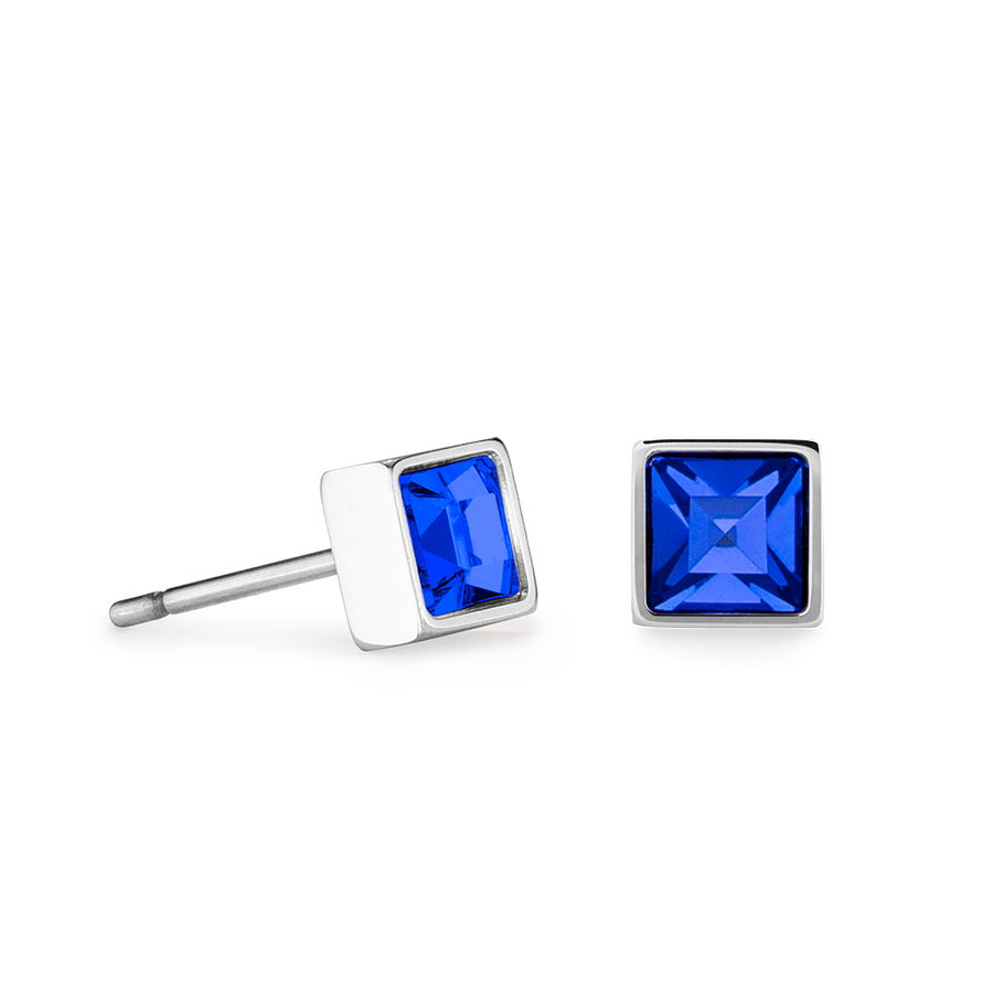 Petites boucles d'oreilles Brilliant Square argent bleu