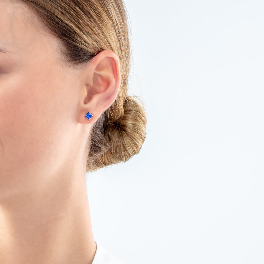 Petites boucles d'oreilles Brilliant Square argent bleu